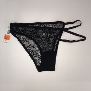 NWT Black Lace Sheet Strappy Double String Cheeky Bikini Panties New With Tags